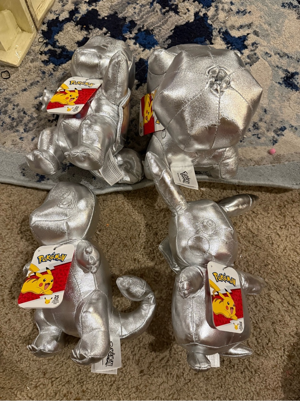 Pokémon 25th Anniversary silver plush Pikachu squirtle charmander bulbasaur